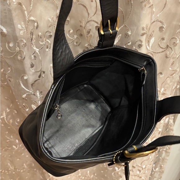 Vintage Coach Black Leather waverly Tote with Brass Accent Hardware - Picture 6 of 11
